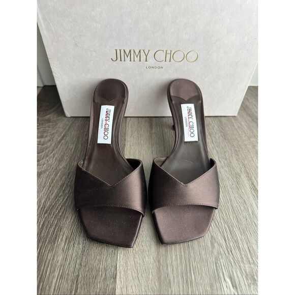 Jimmy Choo Skye 70MM Satin Sandals in Coffee Size EU36.5 $775 - Picture 6 of 14